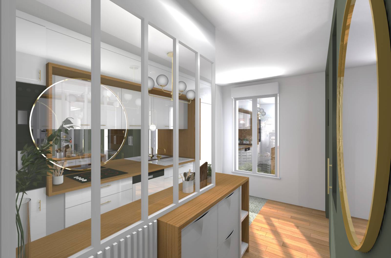 Séparation d'une entrée et de la cuisine