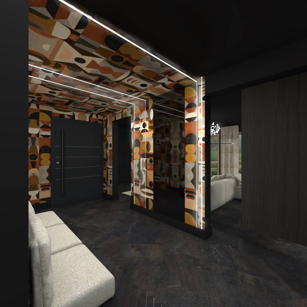 Une entrée marquée par le papier peint 