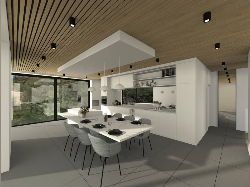 Conception d'un ensemble cuisine, salle à manger et salon en Suisse
