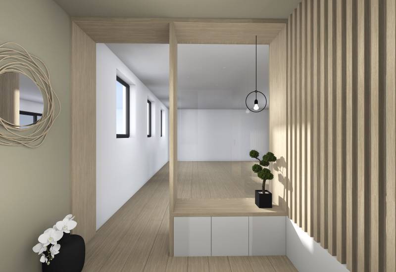 Délimiter l'entrée dans un espace ouvert donnant sur le séjour et un couloir