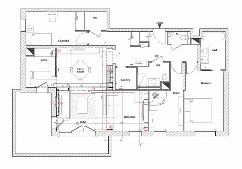 Plan d'aménagement salle à manger et salon