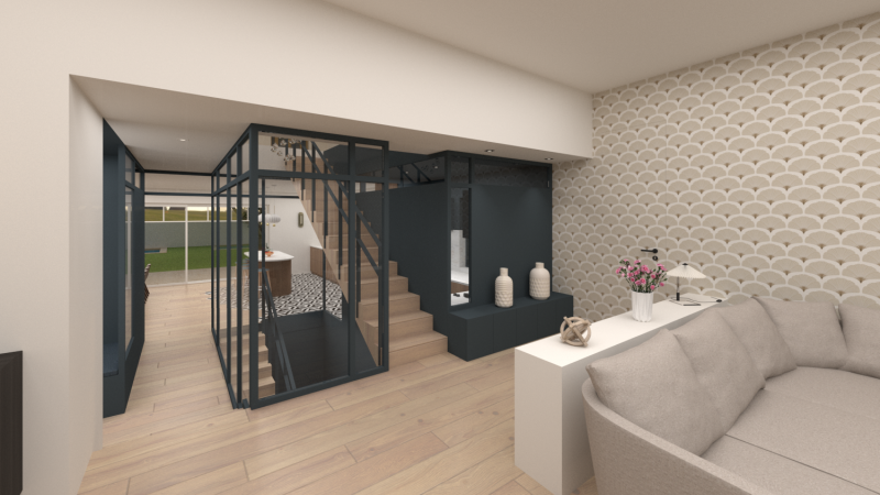 Agencement d'un escalier avec verrieres 