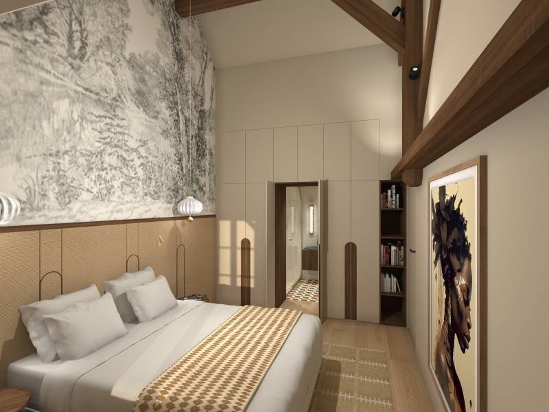 Ouverture cachée dans le dressing pour accéder à la salle de bain