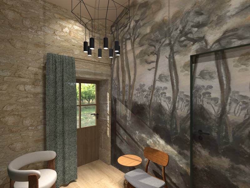 Agencement d'une zone détente dans une vieille bâtisse. 