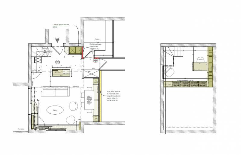 Plan d'agencement et transformation des zones de vie d'un appartement