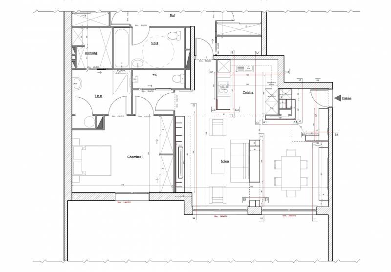 Plan d'aménagement d'une pièce de vie à Paris