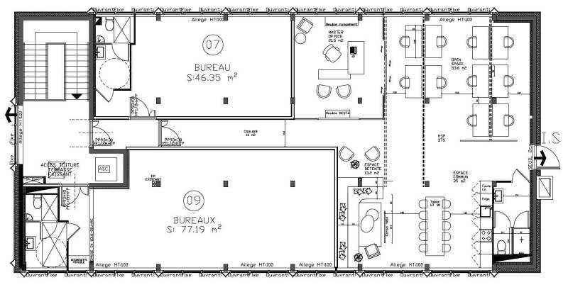 Plan d'aménagement de bureaux en Open space à Lyon