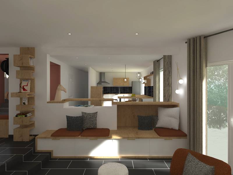 Conception de mobilier sur mesure pour délimiter des espaces dans une pièce de vie