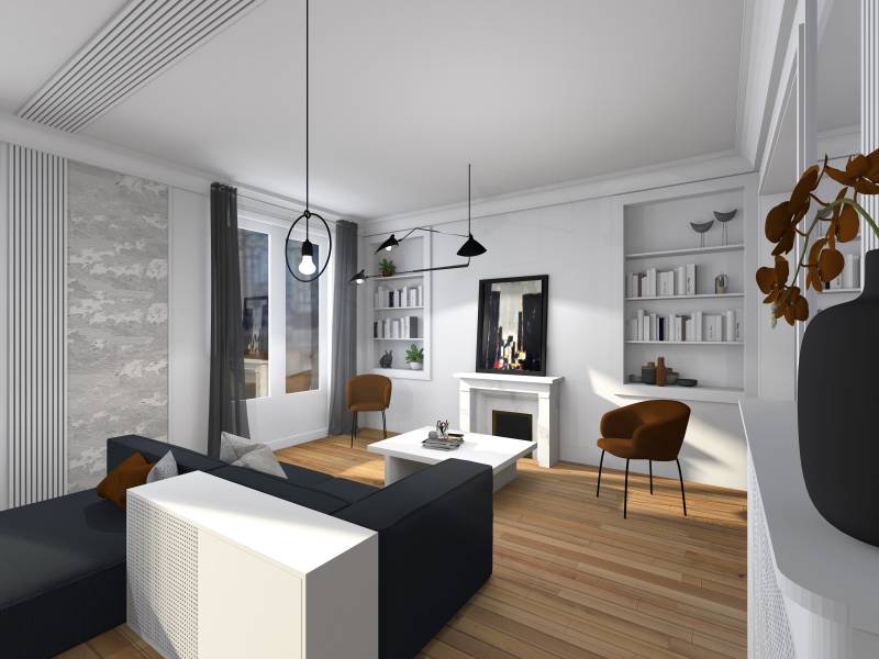 Plans d'architecte d'intérieur pour le salon d'un appartement à Lyon