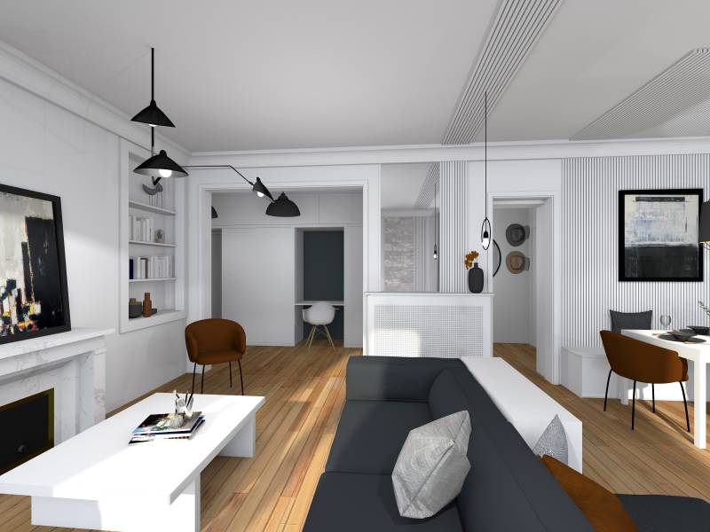 Plans d'architecte d'intérieur pour le salon d'un appartement à Lyon