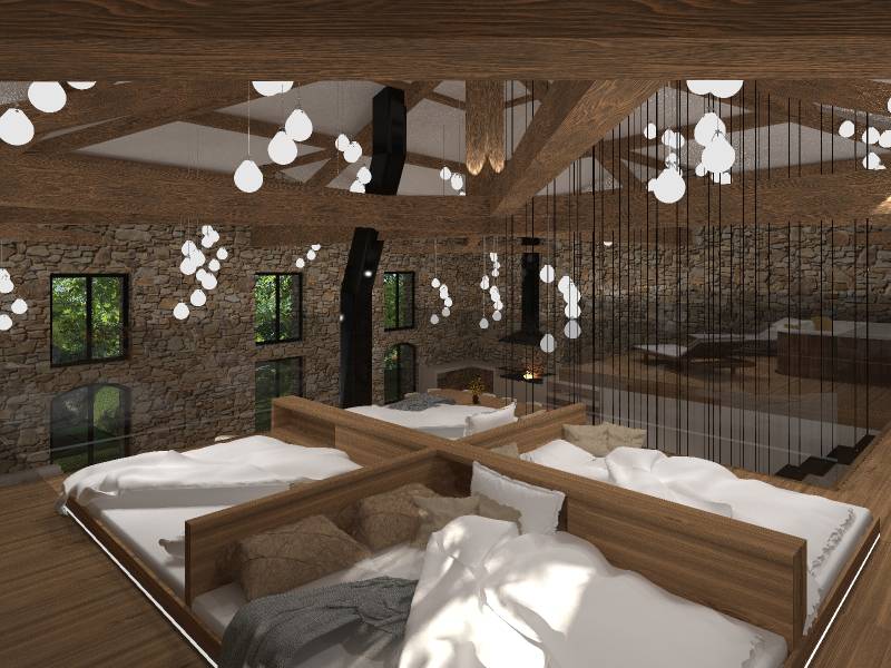 Espace de couchage dans un lieu de réception privatif sur mesure