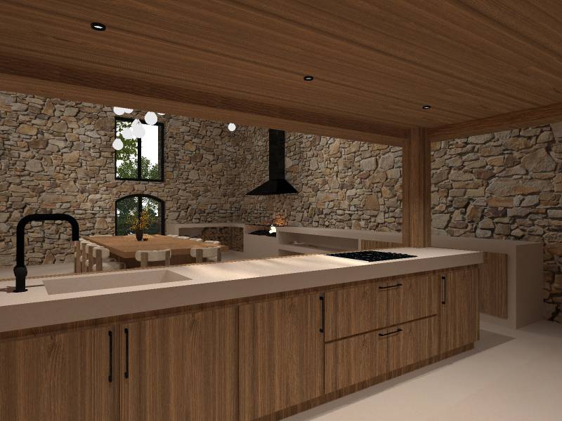 Espace cuisine et réception repensé dans une bâtisse historique